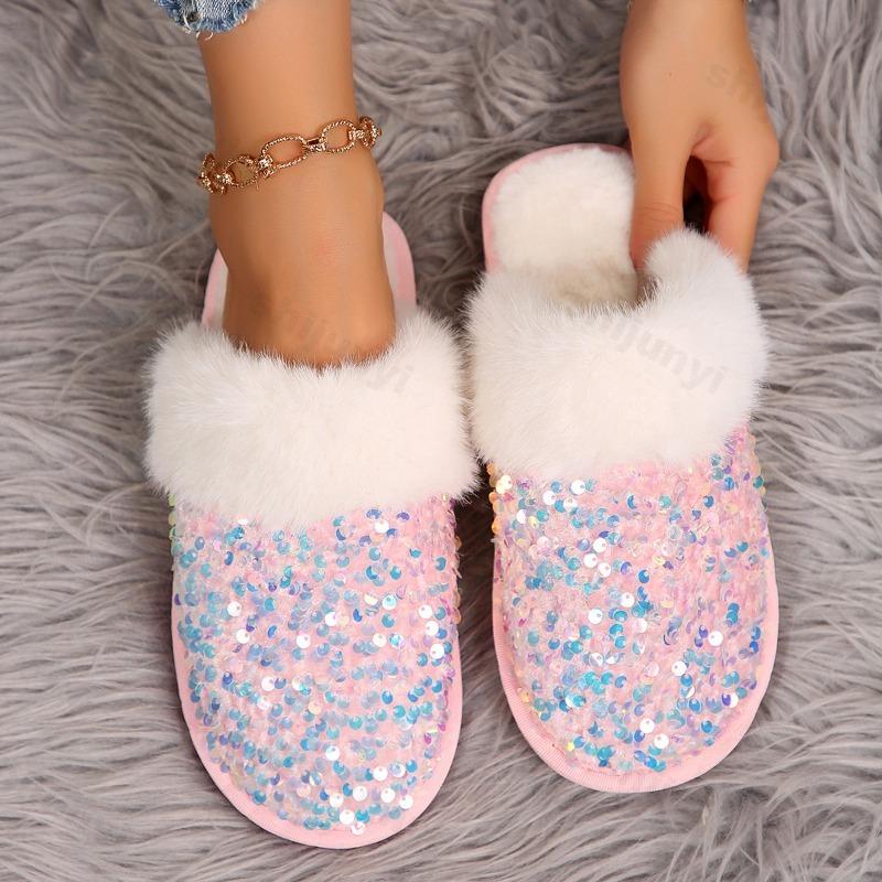 Women Cotton Slippers 2025 Winter New Bling Lightweight Comgfortable Thicken Plush Shoes Indoor Warm Non Slip Home Shoes