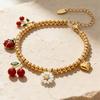 Two-Tone 18K Gold-Filled Stainless Steel Cherry Daisy Pendant Bracelet