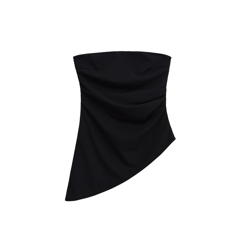 Kaslead New Women clothes Western Style Versitile Fashion Pleat Slim fit Asymmetric Top 5644996