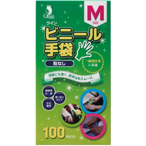 Utsunomiya Seisaku Queen Vinyl Gloves, Medium, Semi-Transparent, 100-Count, Powder-Free, Disposable Gloves, PVC0452PF-TBM