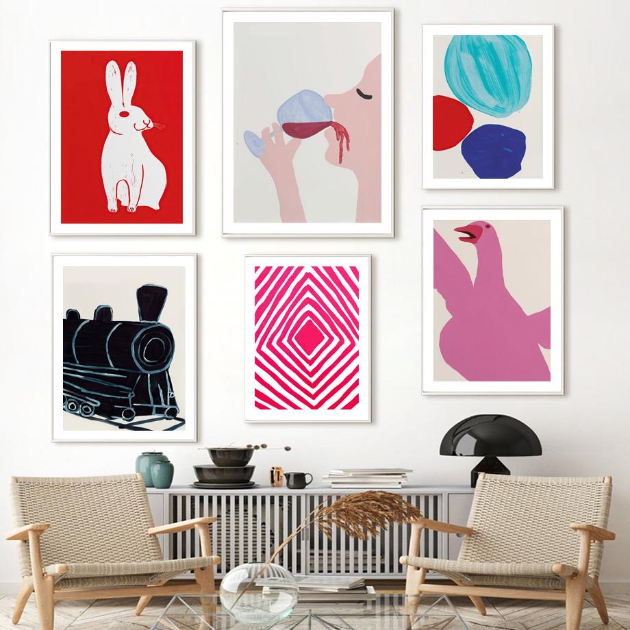 David Shrigley pociąg do wina królik śmieszne wydruki artystyczne na płótnie malarstwo abstrakcyjny plakat skandynawski zdjęcia ścienny wystrój salonu