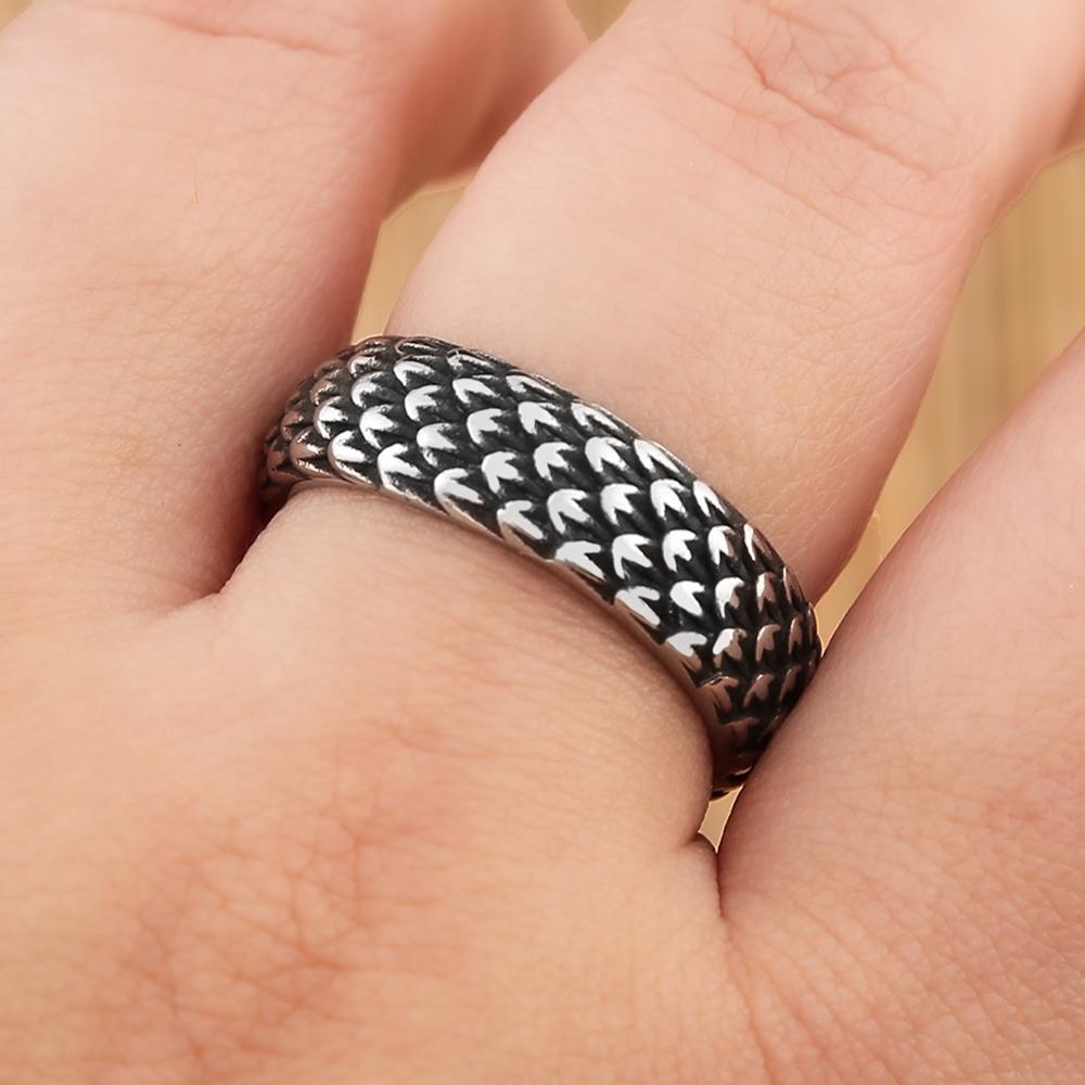 Gothic Vintage Norse Viking Dragon Scales Rings For Men Women Fashion Simple Stainless Steel Amulet Jewelry Gifts Dropshipping