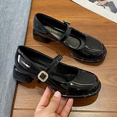 Fashion Women Pumps 2025 New Mary Jane Shoes for Women Belt Buckle Small Leather Shoes for Women Thick Heels High Heels Shoes for Female