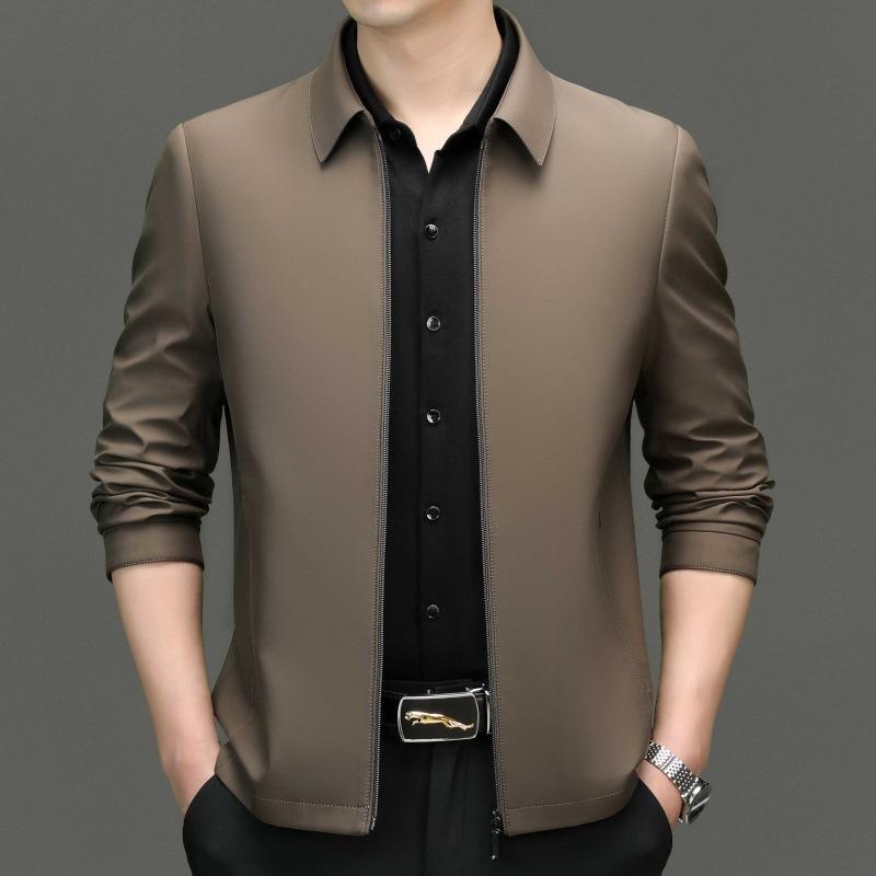 Spring and Autumn Men's Lapel Casual Thin Jacket Middle-aged Dad's Short Business Administrative Cadre Non-ironing Jacket