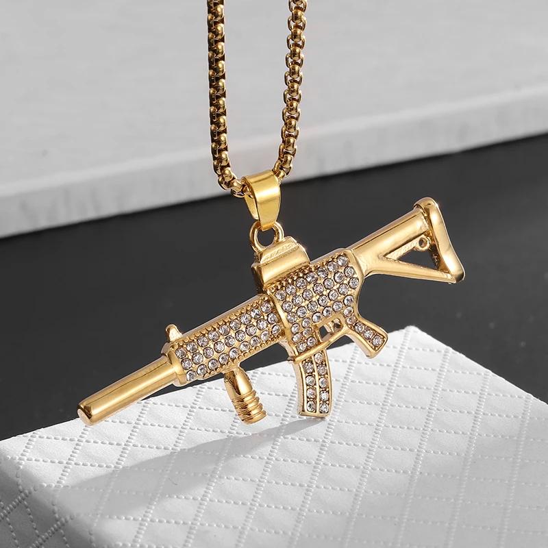 Hip-Hop Crystal Pistol Pendant, Personalized Men and Women Punk Cool Rock Rap Trend Necklace Trend Jewelry Gift