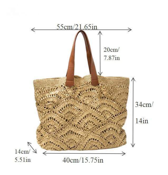 

2026 New Arrival Hollow Out Straw Bag For Women Fashion Handmade Woven Large Capacity Handheld Tote Vacation Beach Bag 55x34cm