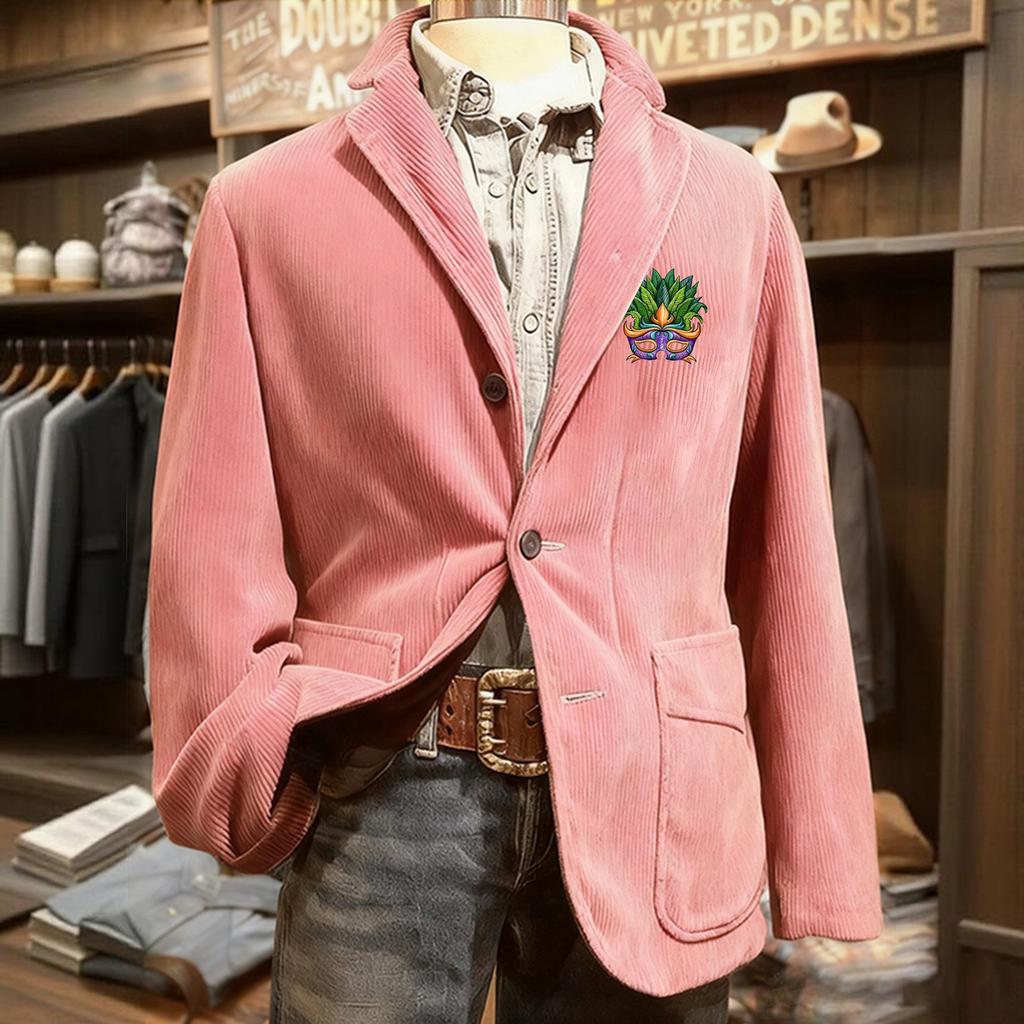 Men's Printed Corduroy Pocket Suit Jacket Cardigan Men's Casual Suit