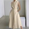 Women's Collared Sleeveless Floral Print Loose Fit Mid Waist Casual Maxi Dress