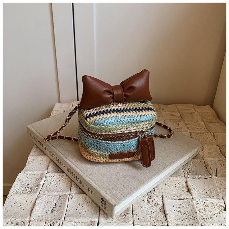 Farbe Mini-Strohhalm-Box Schultertaschen Gestreifte Ketten Lässige Sommerurlaubs-Crossbody-Taschen Für Damen Modebewusstsein Von Luxus