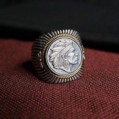 New Men's Two-color Ring, Creative Indian Avatar Personalized Punk Jewelry