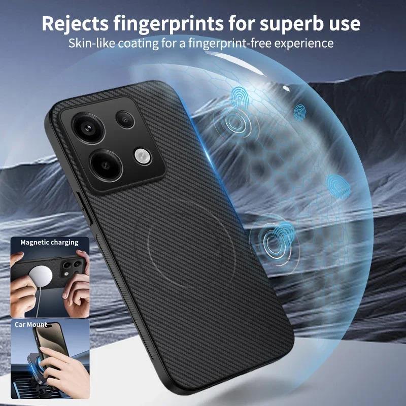 For Redmi Note 13 Note 14 Magnetic Wireless Charging Carbon Fiber Case For Redmi Note 14 Pro Plus Anti-Drop Silicone Soft Cover