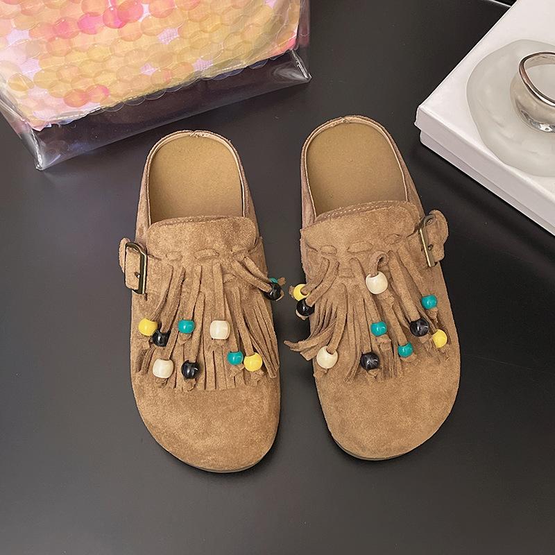 Baotou slippers new platform beaded 2025 autumn retro Boken shoes half a pack of cool slippers outer slippers