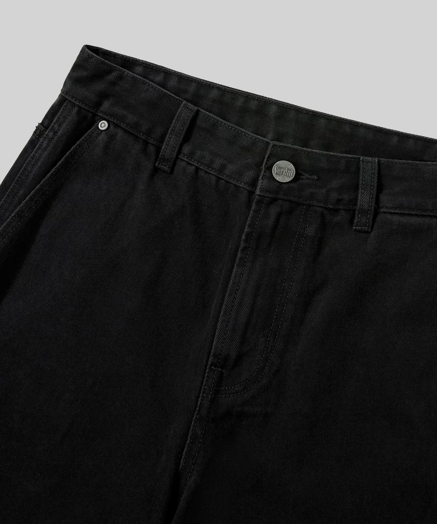 Beodeonteu Garment-Dyed Carpenter Wide Cotton Pants [Black]