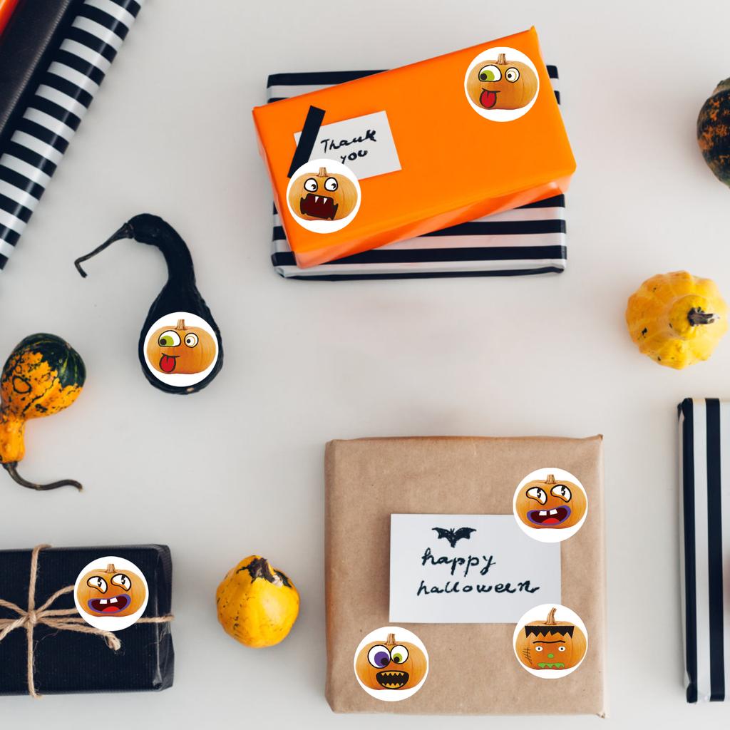 500 Pieces Halloween Pumpkin Stickers Halloween Pumpkin Roll Stickers 8 Designs Halloween Pumpkin Face Stickers for Kids Hallowe