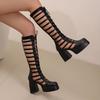 Plus Size Platform Ultra-High Thick Heel Hollowed Out Cross Tie Roman Style Women's Sandals Zippered Back Fashion Sandals