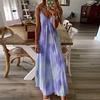 Fashion Women Sexy Plus Size Tie-dye Print Sleeveless V-Neck Camisole Long Dress