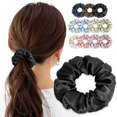 Silk Hair Tie Pococe Listing 100 Natural No Marks Left 13 Color Variations Scrunchie Rubber Adult Black Stylish (X11 Black)