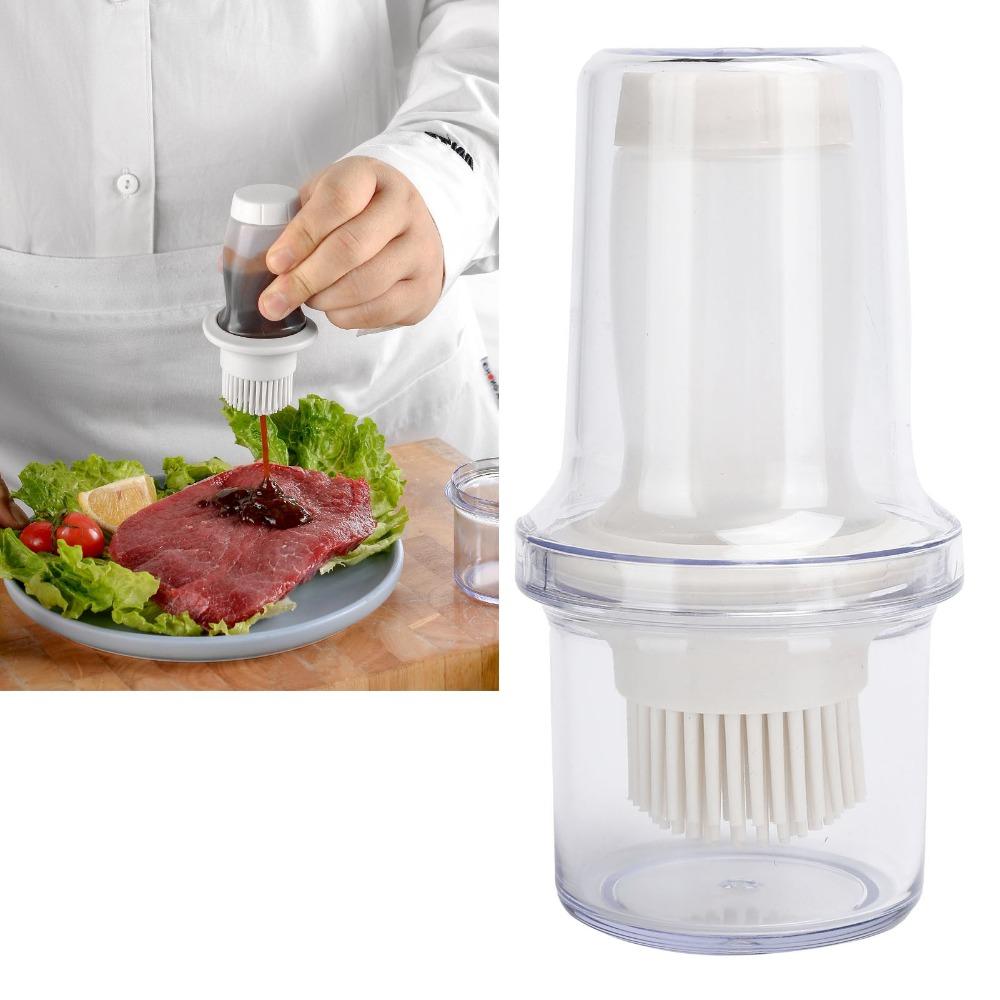 Silicone Oil Bottle Brush Push Type Dustproof Oil Dispenser Easy To Clean Transparent Sauce Brush Barbecue/Cooking/Marinating