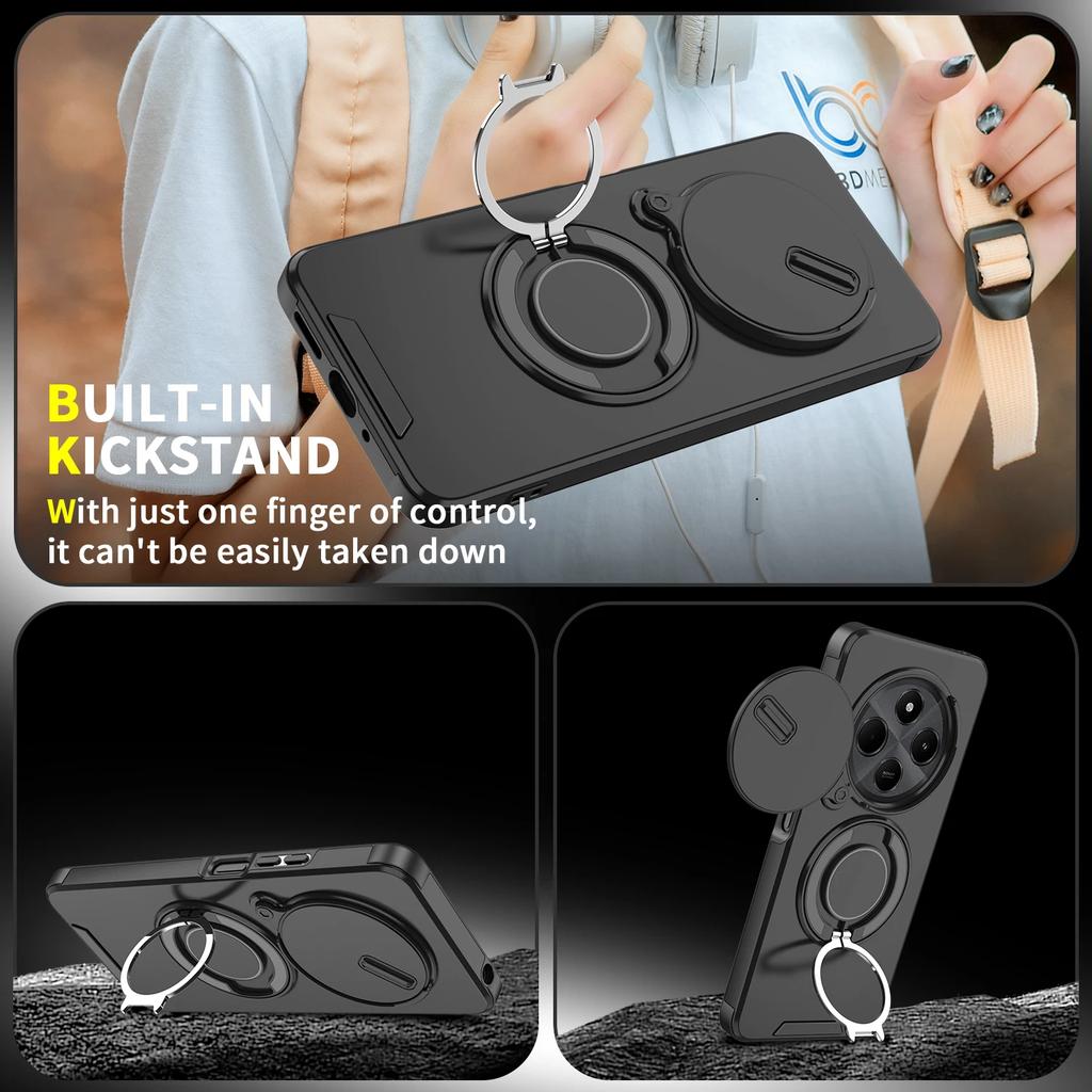 Hot For Xiaomi Redmi 14C 4G Case Armor Shockproof Slide Camera Lens Magnetic Car 360 Ring Stand Protect Cover For Redmi 14C Case