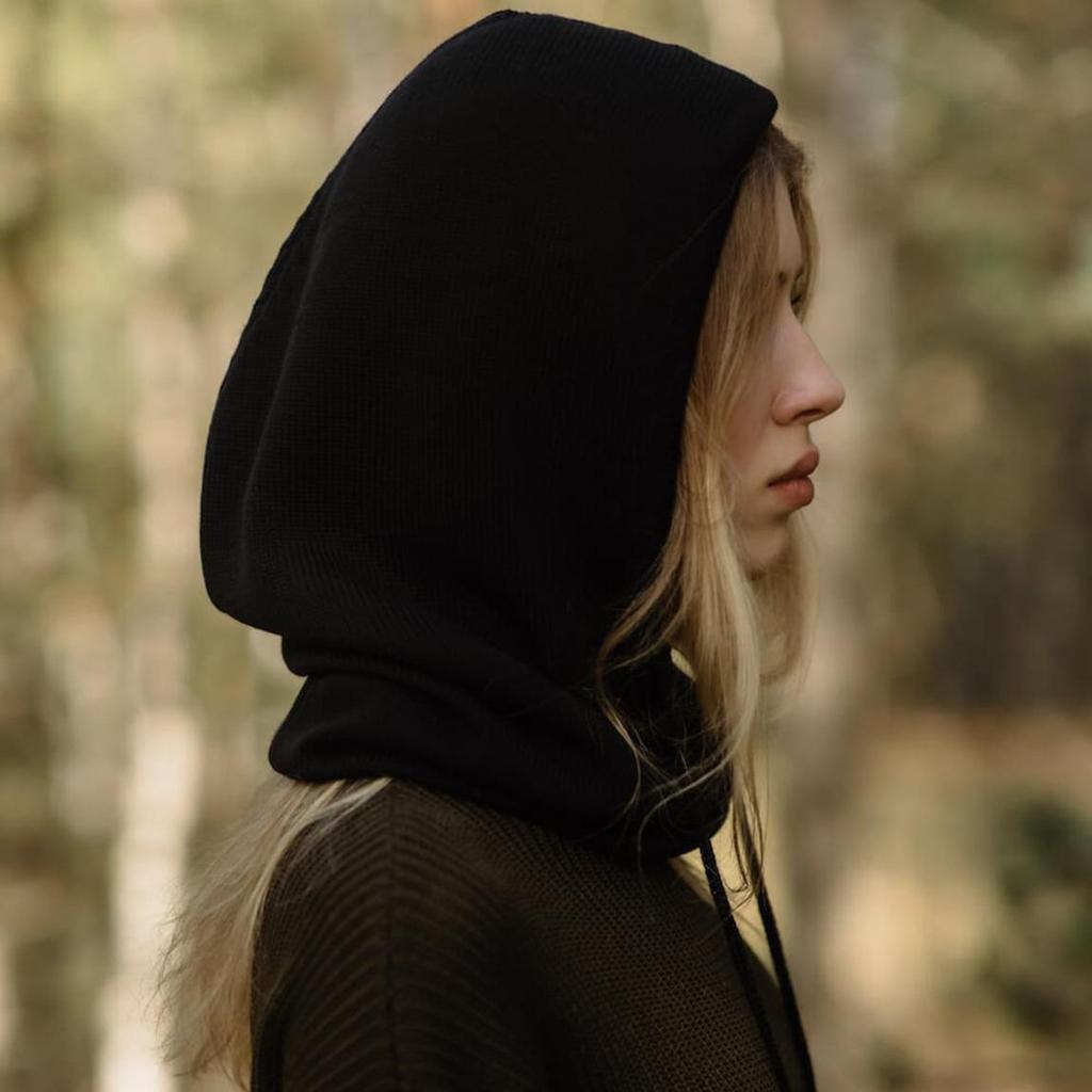 Wintermütze aus massivem Strick für Damen, Sturmhaube, Strickmütze, Totenkopfmütze mit Kordelzug, warmer Schal mit Kapuze, weiche, bequeme, lässige Modemütze