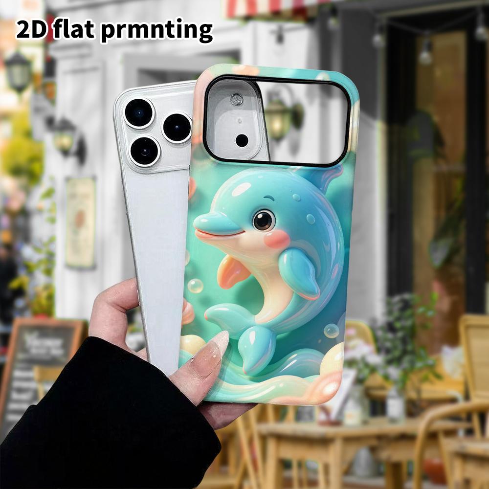 Phone Case: 2D Flat Design Suitable for iPhone 18 17 16 15 14 13 Pro Protective Case, Blue Little Dolphin, Perfect Christmas and Halloween Holiday Gif