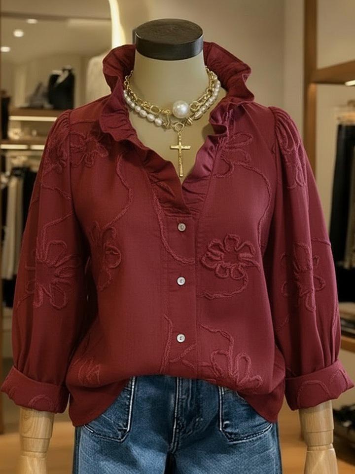 2026 Spring/Summer Lace Embroidery Cotton Linen Sweet Shirt