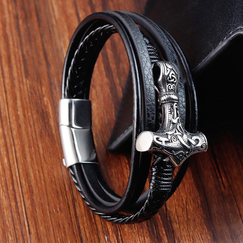 

Luxury Punk Stainless Steel Chain Combination Leather Bracelet Multi-layer Accessories Men Bracelet Collection Gift 21cm