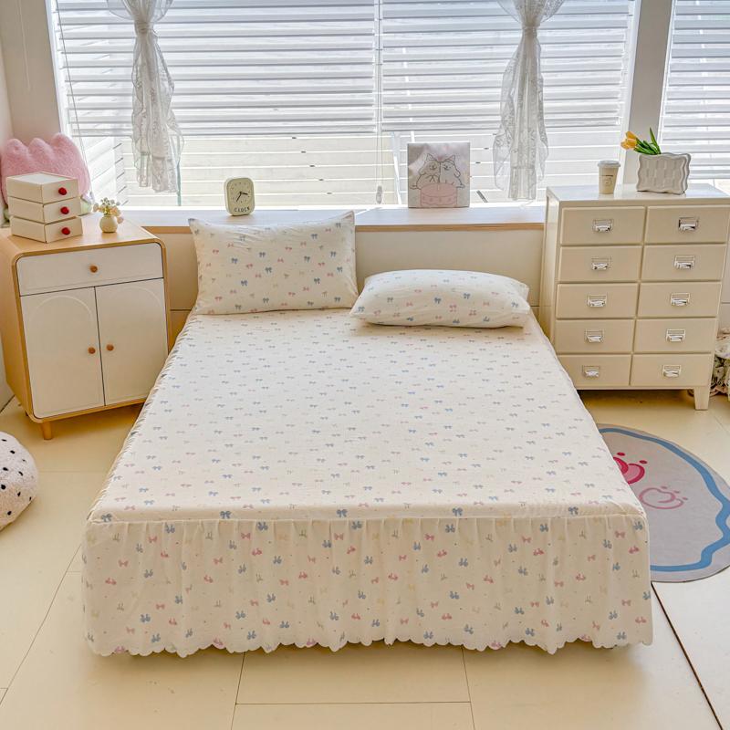 Sleeping Grid A-class Cloud Feeling Cotton Wrinkled Yarn Double-layer Yarn Bed Skirt