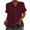 Solid Color Women's Loose Cotton and Linen Short Sleeve Lapel Button Cardigan Top Women