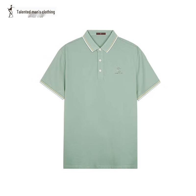 TRIES Men's Color-Block Lapel Short Sleeve Polo Shirt