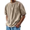 Men's Summer Solid Color Round Neck Loose Pocket Short Sleeve Top