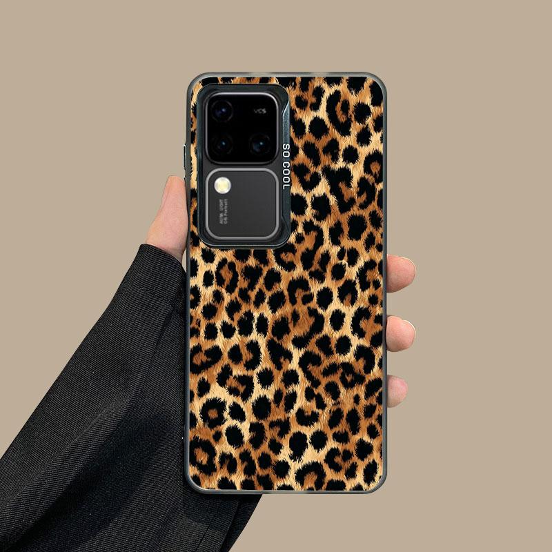 For Samsung Galaxy S24 S23 Ultra Plus FE S25 S22 Ultra Plus S21 FE Laser Phone Case Fashion Brown Leopard Shockproof Back Cover