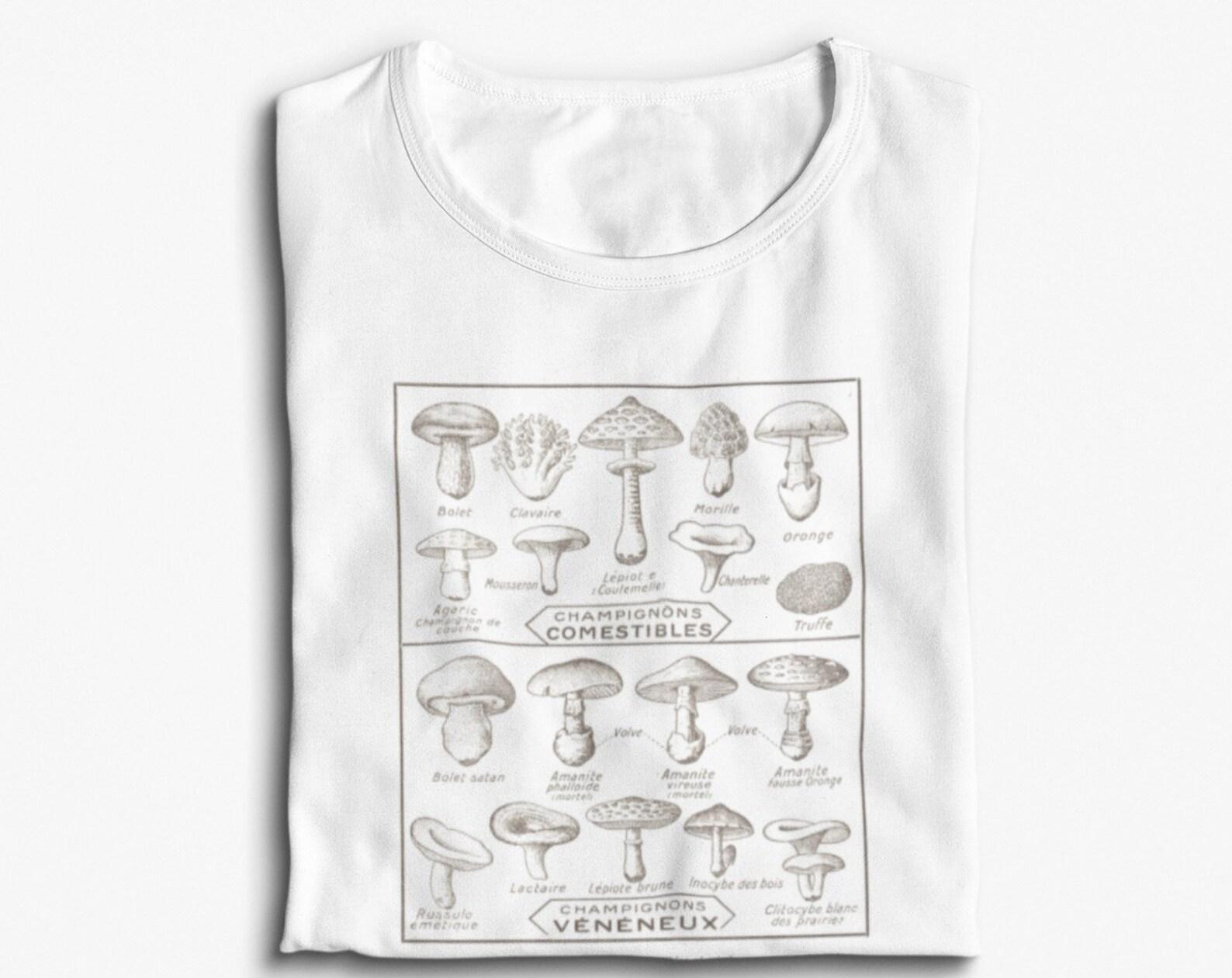 Vintage Mushroom Chart T-Shirt - Retro Fungi Illustration XL