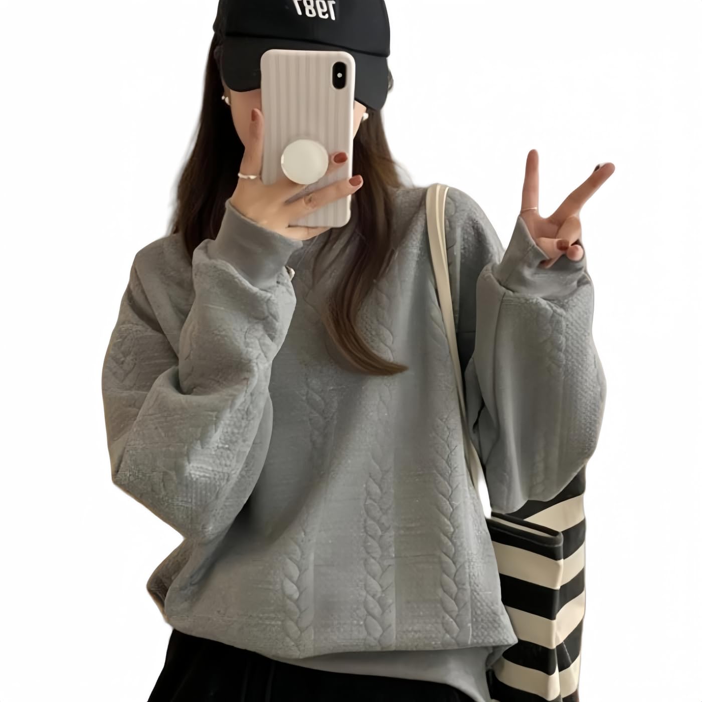 

Сафулси Оверсайз Свитшот с Длинными Свободными Плюс Крю Корейский Идеально для Поездок Женский Логотип, Легкий, Рукава, Посадка, Размеры, Стильный, Горловина, серый