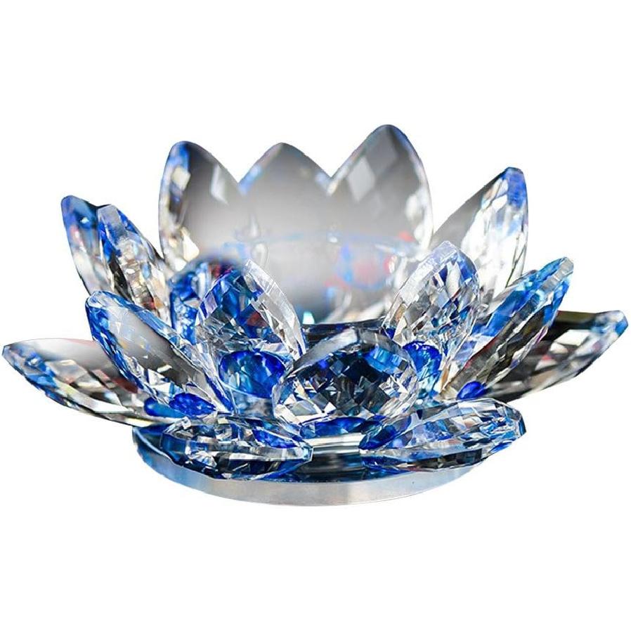Quaanti 7 цветов Хрустальное стекло Цветок лотоса Подсвечник для свечи-таблетки Буддийский подсвечник Свадьба Бар Вечеринка Домашний декор (синий)