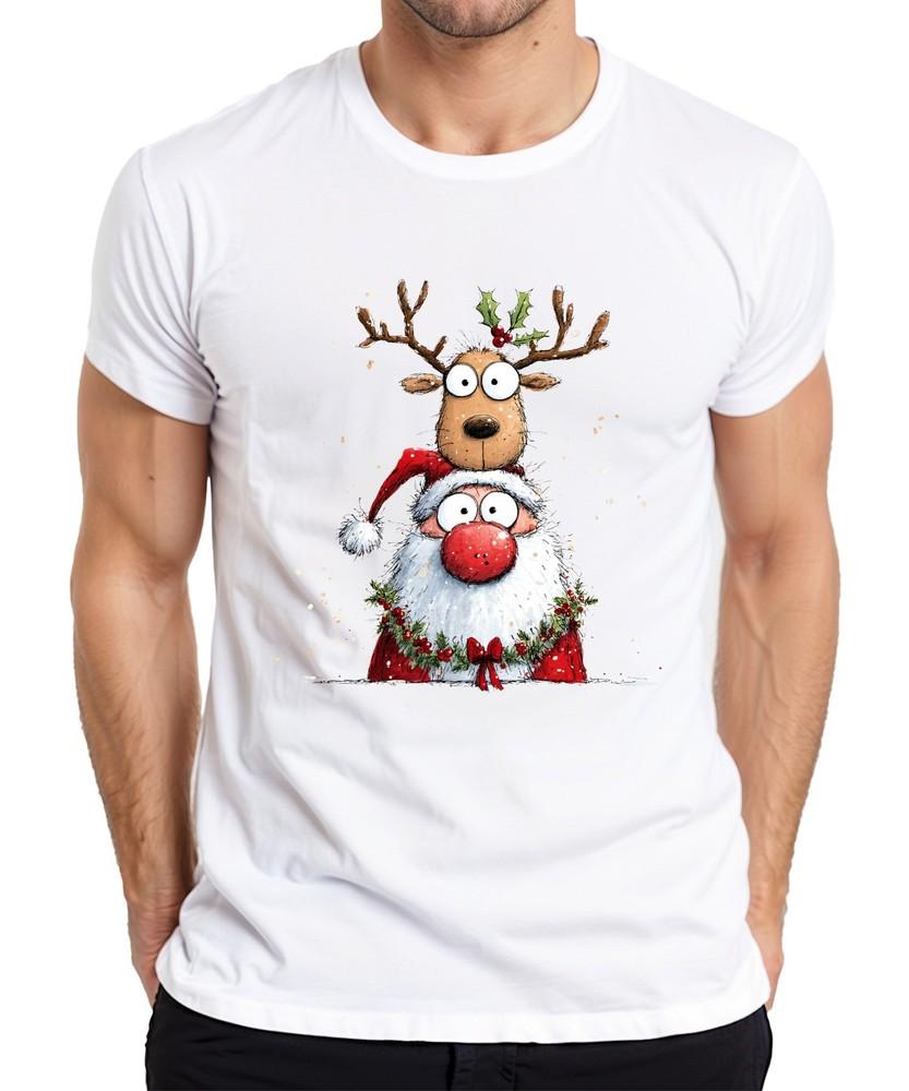 Santa Claus Reindeer Cartoon Funny Christmas Gift Kids Unisexs Tshirt
