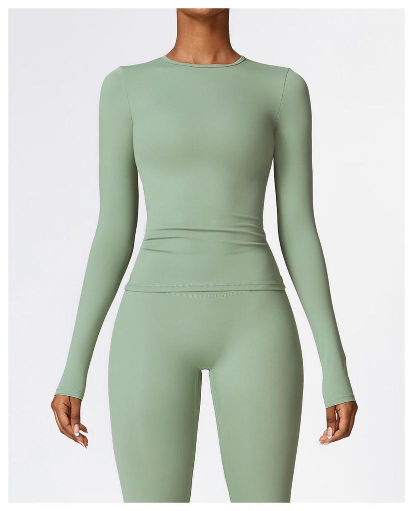 Damen Herbst/Winter Gebürstetes Langarm Yoga Set mit Elastischen Tights