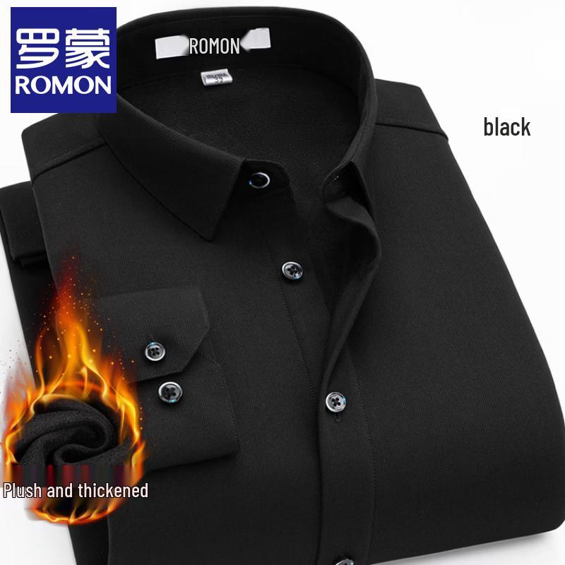 Luomeng Men's Fleece-Lined Wrinkle-Free Business Casual Long-Sleeve Shirt