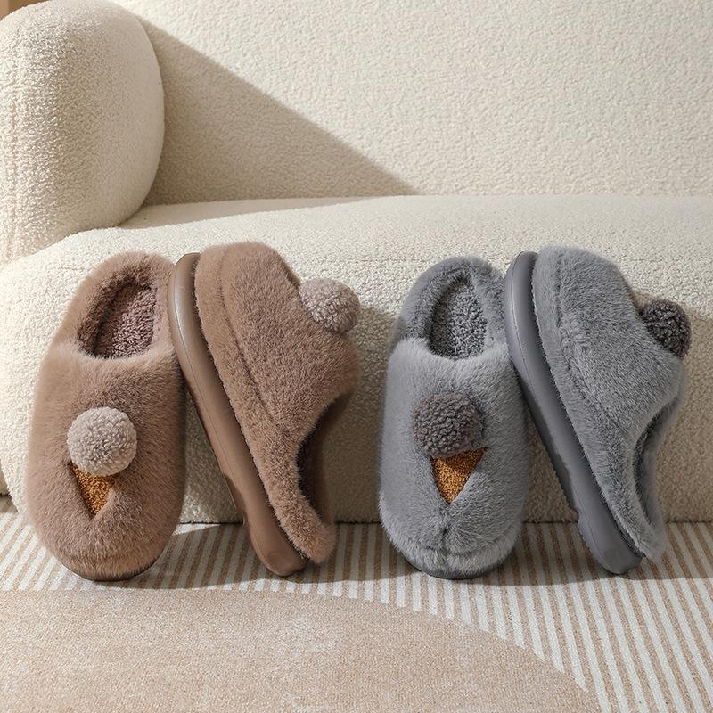 Winter new cartoon cotton slippers women's indoor thick-soled home fluffy shoes wear warm half-drag cotton shoes