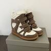 Chaussures montantes blanches en cuir véritable avec rehausse intérieure de 7 cm pour femmes Automne Nouvelles Chaussures de sport décontractées à velcro