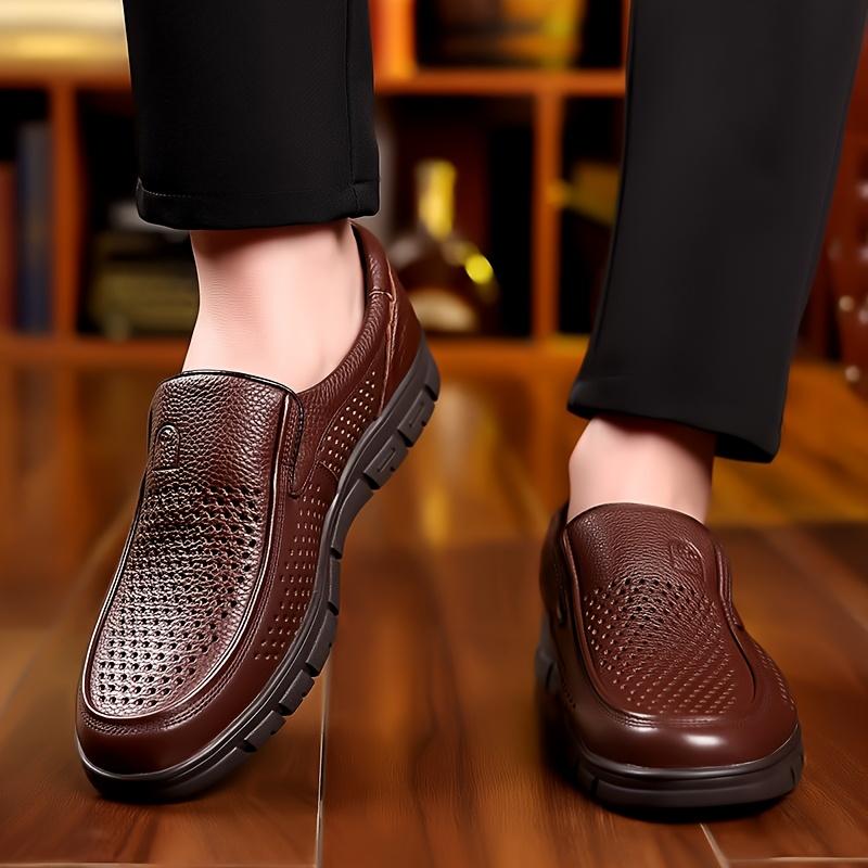 Men's Summer Shoes, Perforated Breathable Business Casual Slip-On Shoes with Soft Sole, Comfortable and Wear-Resistant Driving Shoes