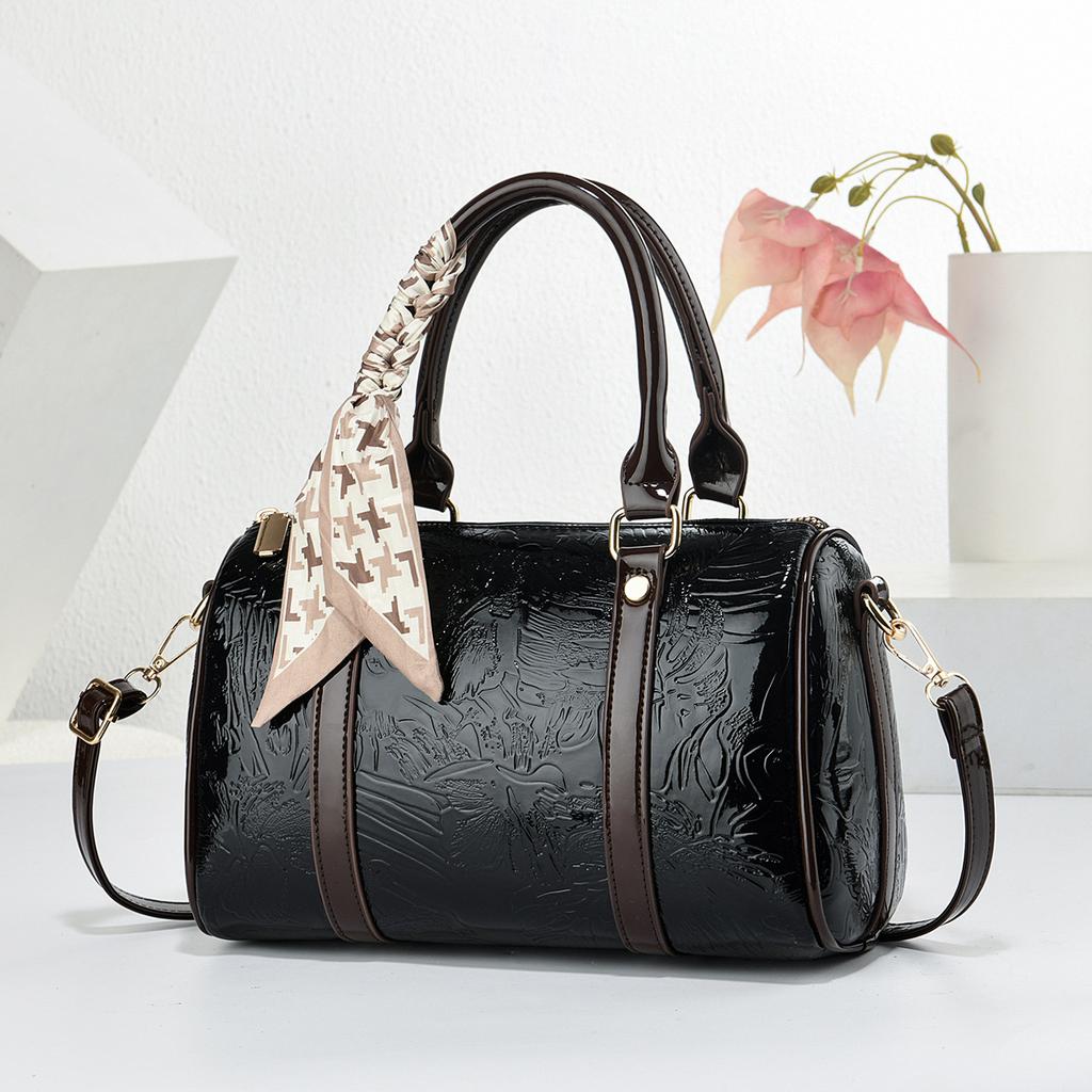 Fashionable Large Capacity Boston Women's Bags Retro Print Commuter Tote Bag Single Shoulder Crossbody Bag PU Material Handbag