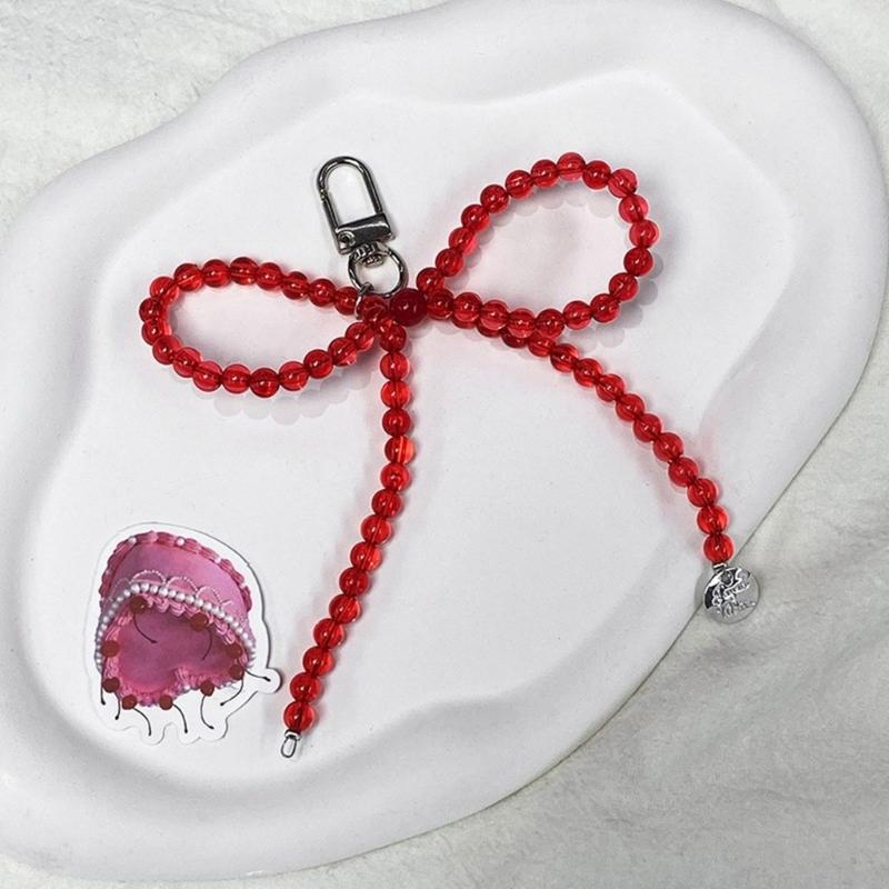 Fashion Pearl Beaded Bowknot Keychain Pendant Sweet Cool Decorations Keyring Charm for Purse Bag Backpack Handbag