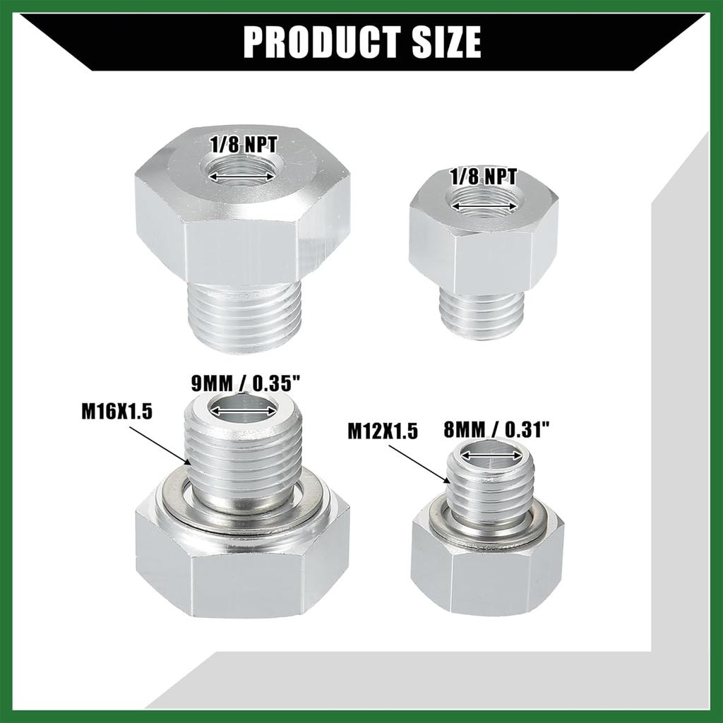 Motoforti Oil Pressure Coolant Adapter Fitting Sensor Adapter for LS Series Engine/Front/Oil Pressure Sensor Adapter/Durable / 1 Set/Silver Tone