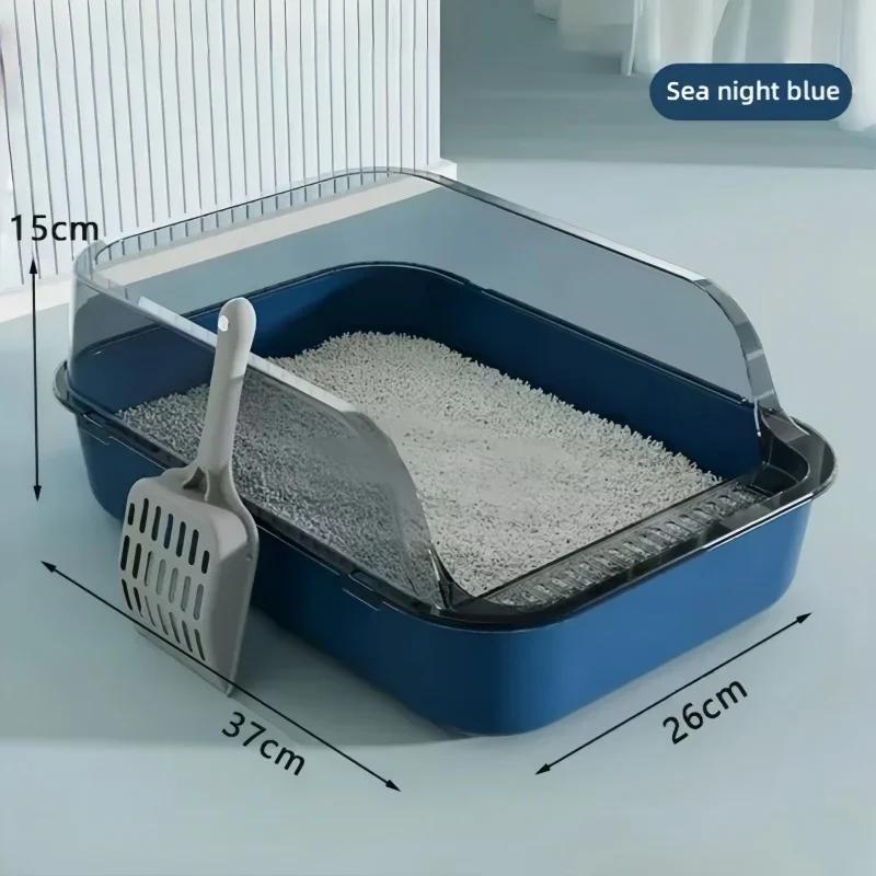Large Capacity Cat Toilet Cleaning Basin-Splashproof Pet Sandbox Litter Box Durable Cat Tray Bedpan Supplies for Kittens & Cats