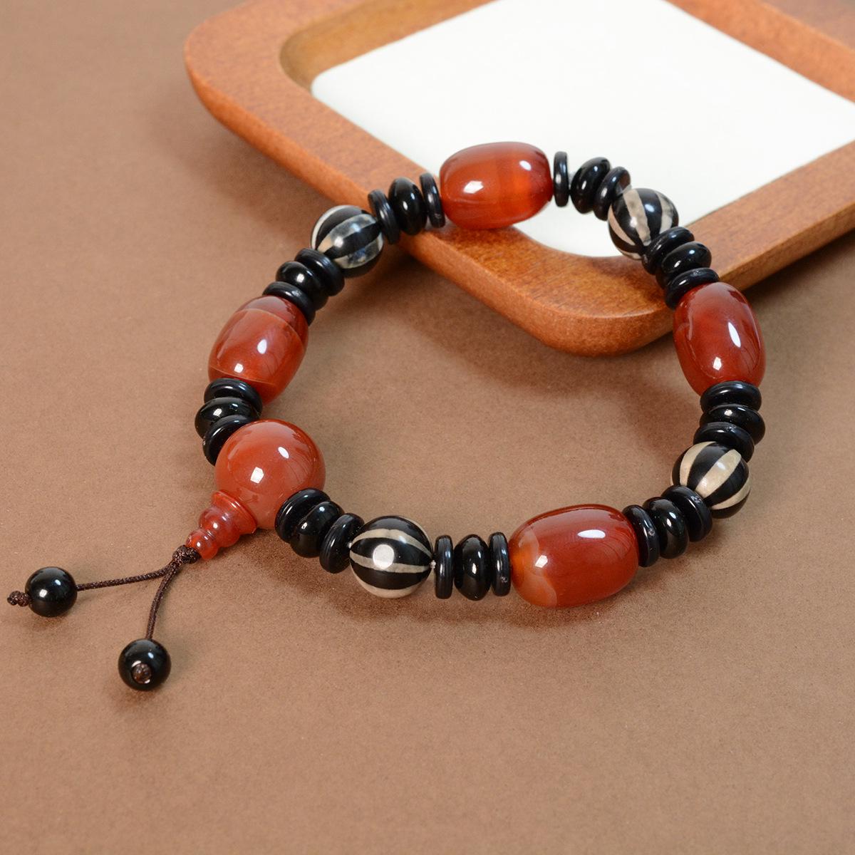 Authentic Agate Dzi Bead Bracelet - Unisex Buddhist Rosary, New Chinese Style