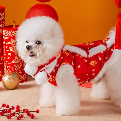 Dog Tang Suit Winter Puppy Clothing with A Scarf Soft Outfits Year Pet Clothes Costume for