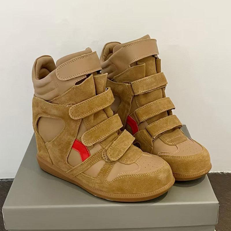 

Frosted Leather Inner Height Increase Women S Shoes Instantly Increase By 7 Cm Velcro Sports High-Top Shoes Tide 40 верблюд