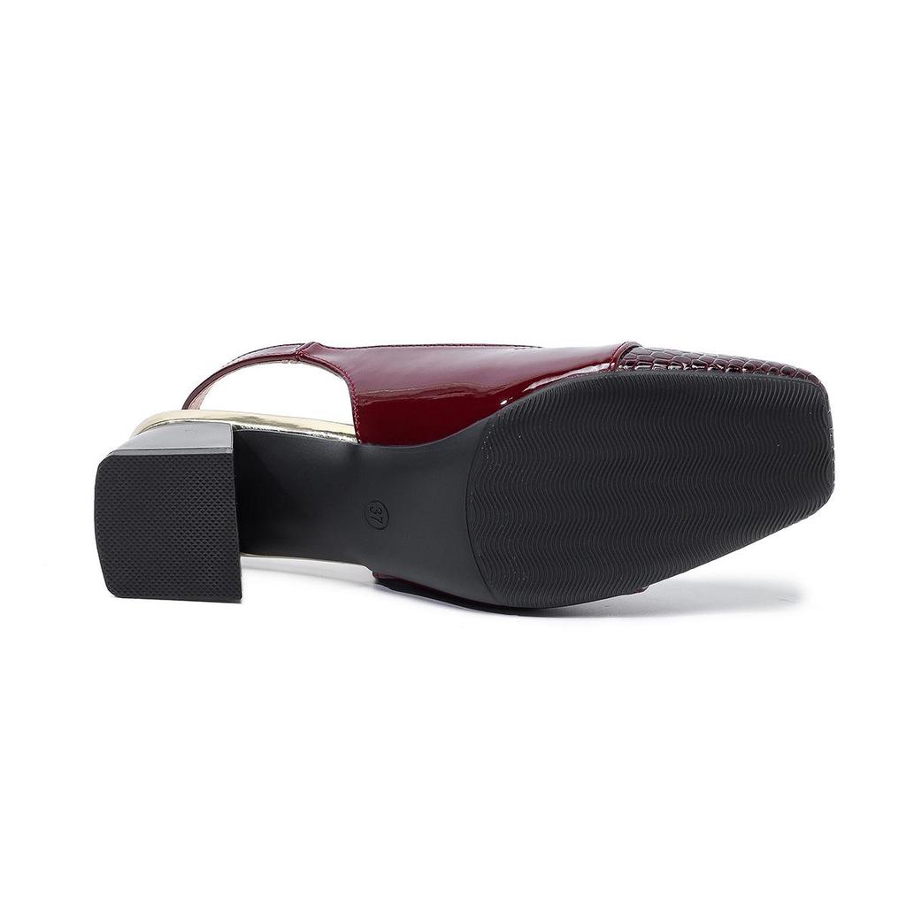 Sandali da Donna con Punta Quadrata, Tacco Chunky, Senza Tallone, in Vernice (Taglie 42-43)