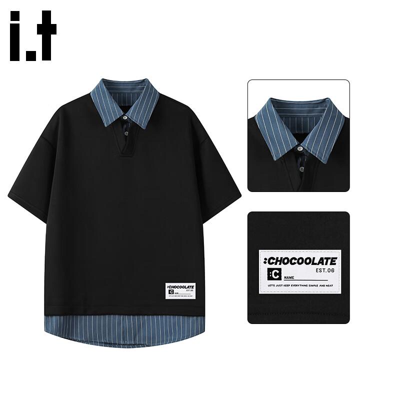 

:CHOCOOLATEit Men s Striped Faux Two-Piece Polo T-Shirt 5XL